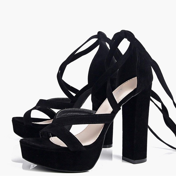 Black Suede Lace Up Platform - Picture 1 of 4